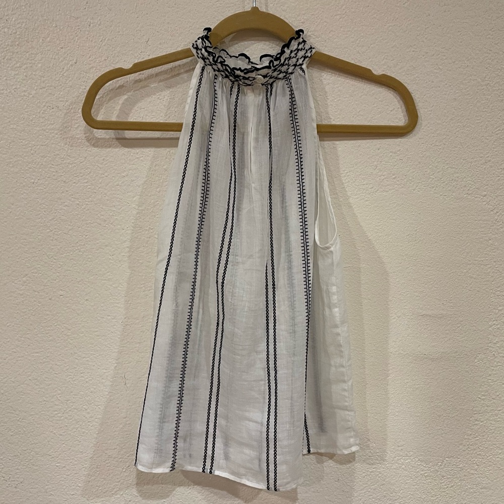 Frame Embroidered Ruffle Trim Striped Halter Top - Picture 5 of 9